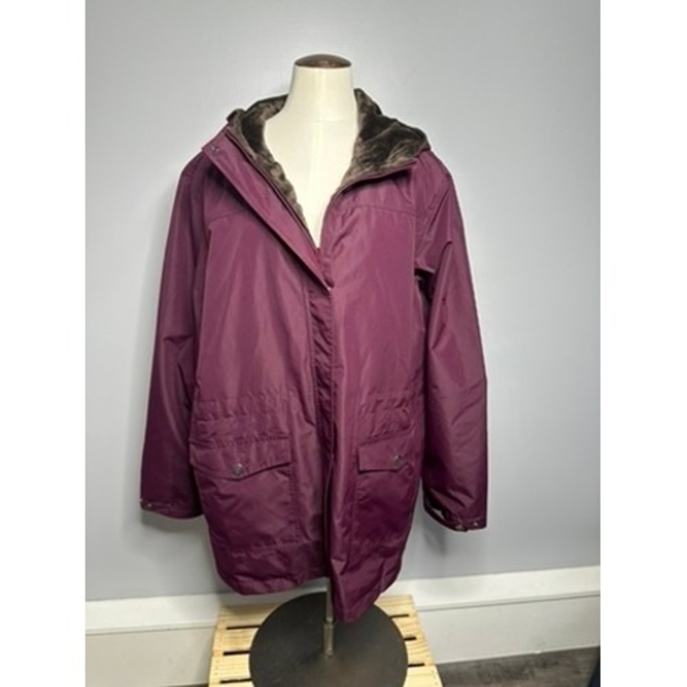 Natural Reflections Faux Fur Lined Hooded Parka Jacket Plum Burgundy Womens XL